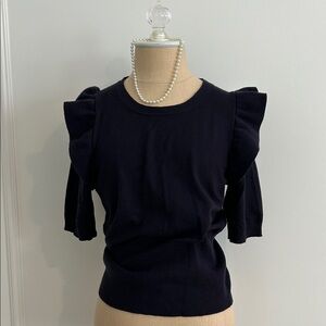 Ann Taylor Navy Ruffle Sleeve Short Sleeve Sweater, S, GUC